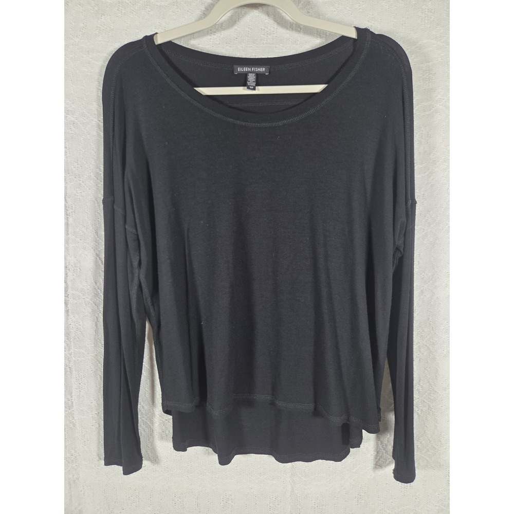 Eileen Fisher Black Viscose Lycra Long Sleeve Drop Shoulder Top‎ SP Minimalist